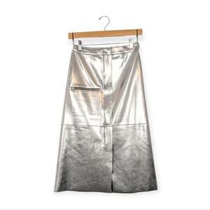 Golden Goose Metallic Silver Statement Midi Skirt Size XS